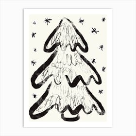 Christmas Tree And Snow (White) Art Print