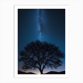 Tree In The Night Sky milky way Art Print