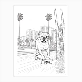Boxer Dog Skateboarding Line Art 3 Art Print