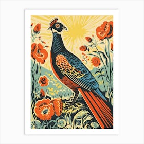 Vintage Bird Linocut Pheasant 6 Art Print