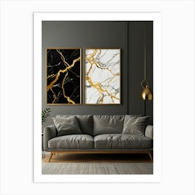 Gold And Black Marble Wall Art 1 Art Print