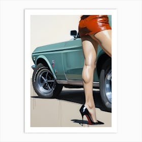Classic Car loving Girl In High Heels Art Print
