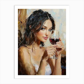 Beautiful Attractive Young Woman Holding A Glass Of Wine 2 Art Print