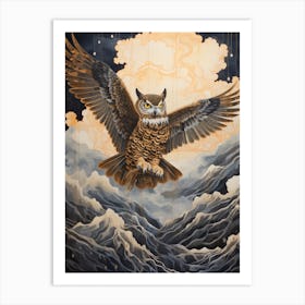 Great Horned Owl 2 Gold Detail Painting Art Print