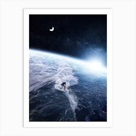 Surf On Earth Space Wave Art Print