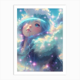 Fantasy Anime Girl In The Clouds Art Print