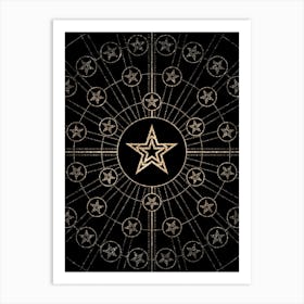 Geometric Glyph Radial Array in Glitter Gold on Black n.0102 Art Print