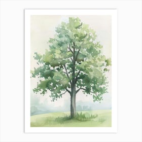 Linden Tree Atmospheric Watercolour Painting 6 Art Print