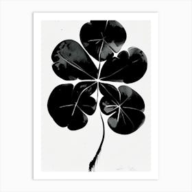 Four Leaf Clover 1 Symbol Black And White Painting Art Print