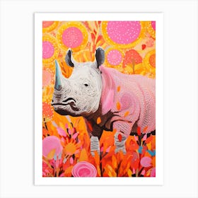 Rhino With Swirly Lines Pink & Orange 2 Art Print