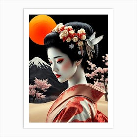 Geisha Outside - Color Illustration Art Print