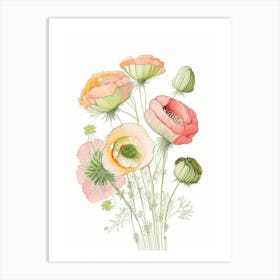 Ranunculus Floral Quentin Blake Inspired Illustration 2 Flower Art Print