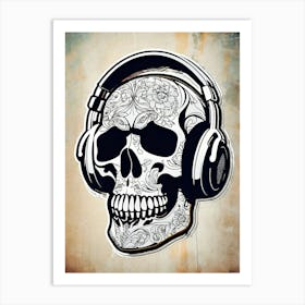 Skull With Headphones 134 Art Print