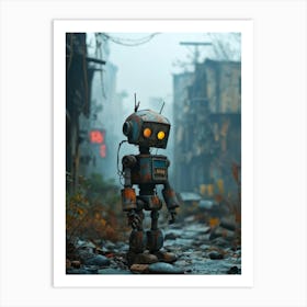 Abandoned Toy Robot Post Apocalyptic Setting Surfaces Heavily Rusted With Cracked And Faded Paint Art Print