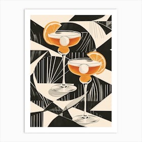 Art Deco Cocktails With Black & White Pattern Art Print