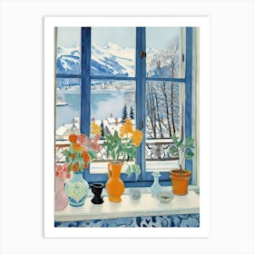 The Windowsill Of Lucerne   Switzerland Snow Inspired By Matisse 1 Art Print