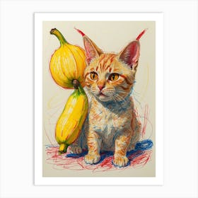 Cat With Bananas Art Print