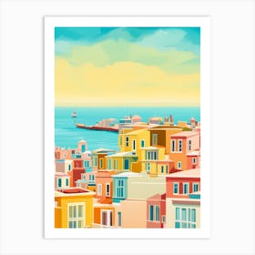 Bright Popping Yellow Red Pink Port Beach Ocean Marina Mediterranean Art Print