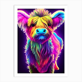 Neon Highland Cow Art Print