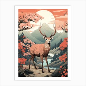 Deer Animal Drawing In The Style Of Ukiyo E 4 Art Print