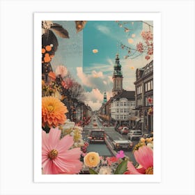 Copenhagen   Floral Retro Collage Style 3 Art Print