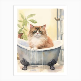 Himalayan Cat In Bathtub Botanical Bathroom 5 Art Print