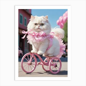 Pink Cat On A Bike Art Print