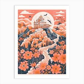 The Great Wall Of China   Cute Botanical Illustration Travel 2 Art Print