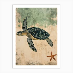 Vintage Sea Turtle & Starfish  3 Art Print