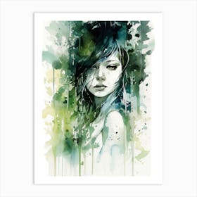 Girl in Enchanted forest during a magical rain shower Art Print