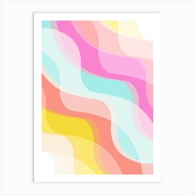Dreamy Neon Pastel Rainbow Waves Abstract Art Print