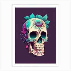 Skull With Tattoo Style Artwork 1 Pastel Mexican Art Print