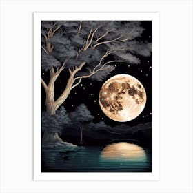 Full Moon Over The Lake Art Print