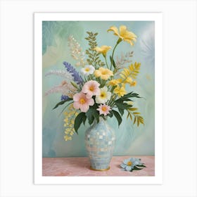 Tropical Flowers In A Mosaic Vase 1 Art Print