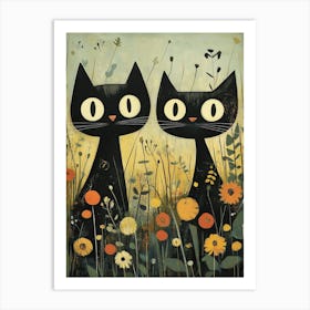 Black Cats In The Meadow 1 Art Print