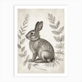 English Silver Blockprint Rabbit Illustration 5 Art Print