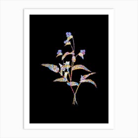 Stained Glass Blue Spiderwort Mosaic Botanical Illustration on Black Art Print