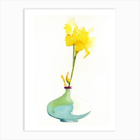Yellow Lilly Flower In Turqouise Vase Painting Art Print