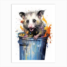 A Possum In Trash Can Vibrant Paint Splash 3 Art Print