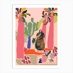 Woman In tropical Flower Garden Art Print