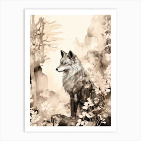 Honshu Wolf Vintage Painting 2 Art Print