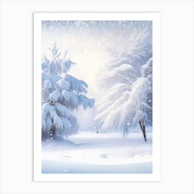 Winter Scenery, Snowflakes, Soft Colours Art Print