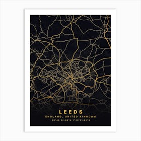 Leeds England Black And Gold Map Art Print