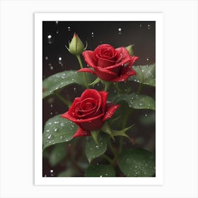 Red Roses At Rainy With Water Droplets Vertical Composition 44 Art Print