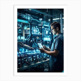 Cyber Industrial Factory With An Ai Manager Overseeing A Network Of Robotic Welding Arms And Automat (2) Art Print