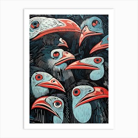 Abstract Bird Linocut Style 1 Art Print