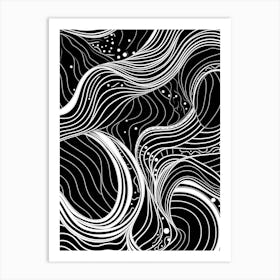 Wavy Sketch In Black And White Line Art 14 Art Print