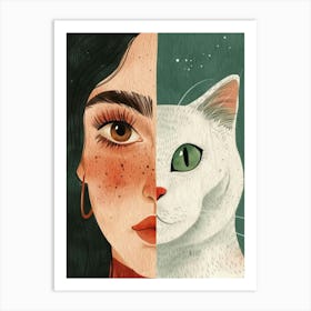 Cat And Girl 2 Art Print