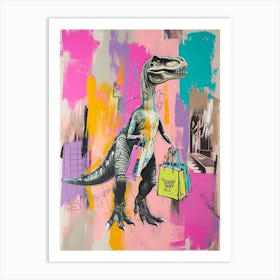 Dinosaur Shopping Pink Purple Graffiti Style 3 Art Print