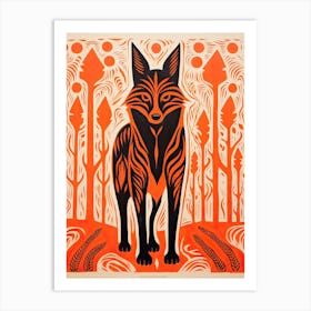 Fox, Woodblock Animal  Drawing 4 Art Print